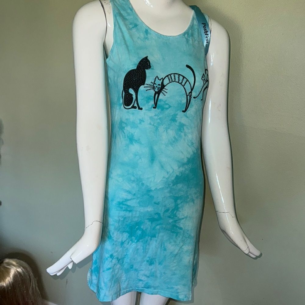 Julia black cat blue Sleeveless Midi Dress